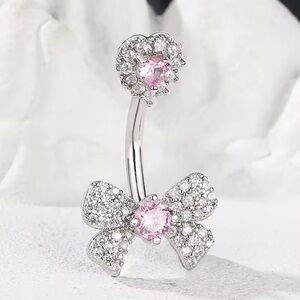 Elegant Silver and Pink Heart Bow Jewelry